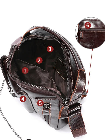 100% genuine leather small crossbody bag for men soft cowhide men's single-shoulder bag retro mobile phone iPad bag men handbag