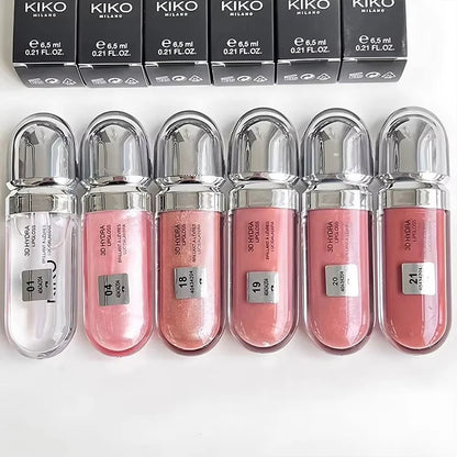 KIKO 3D Hydra Lipgloss Mirror Lip Glaze Shimmer Moisturizing Pearlescent Color Liquid Lip Gloss Plump Glossy Non Stick Cup Balm