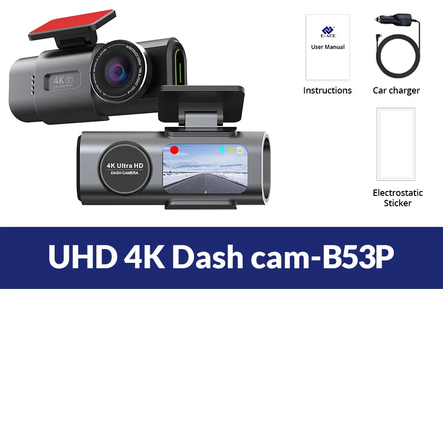 4K UHD Dash Cam Car DVR Night Vision Wi-Fi GPS