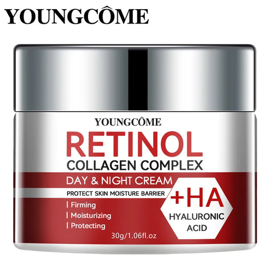 YOUNG×OME Retinol Collagen Complex cream jar with red and silver design on a white background
