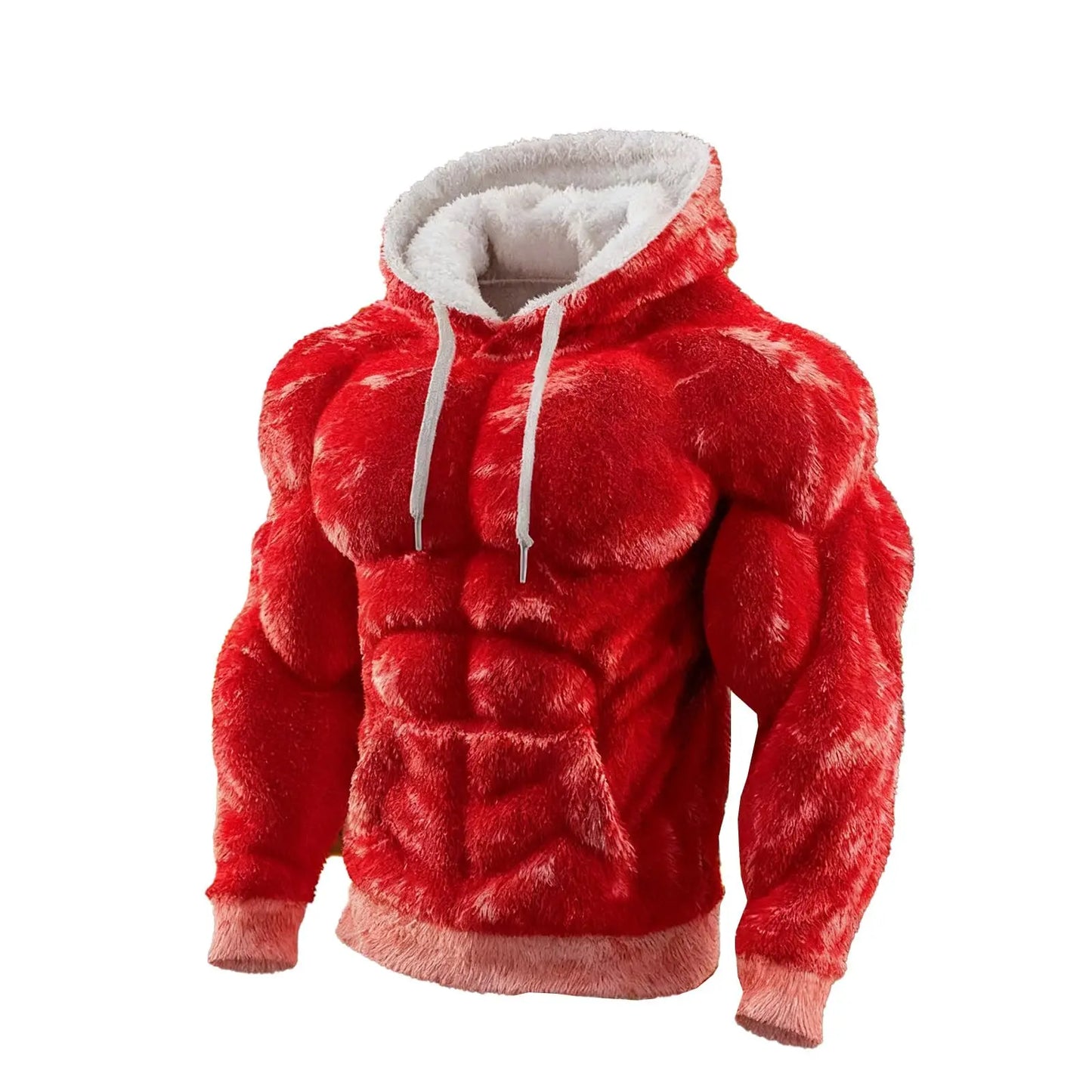 Men's Fashion Flannel Hoodie Pullover Abdominal Muscle Design Sportswear Autumn Winter Casual Long Sleeve Hooded Sweatshirt