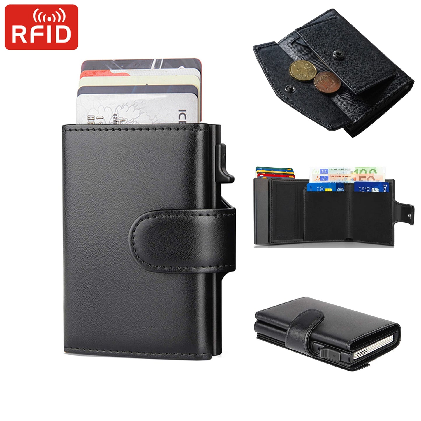 Rfid Mikrofaser Leder Herren Geldbörsen Mode Kartenhalter Dreifach Geldbörse Geldbeutel Smart Schlank Dünn Münzfach Portemonnaie