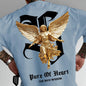 Men's summer 100% pure cotton fashionable casual sports loose angel pattern letter print round neck short sleeved T-shirt top
