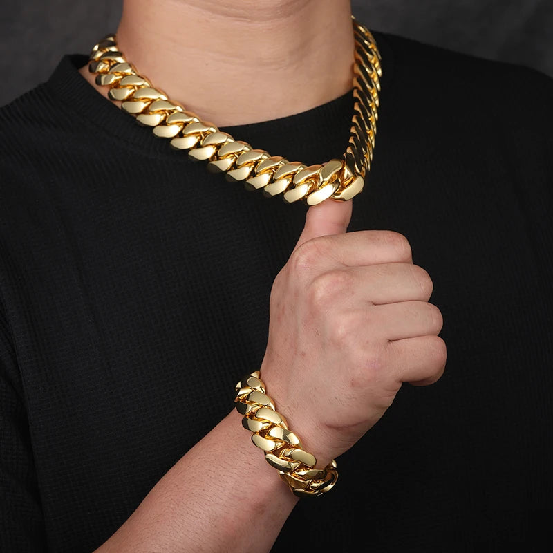 Solid Heavy S925 Sterling Silver Miami Cuban Link Chain for Men 18K Gold 6mm-22mm Jewelry Choker Necklaces