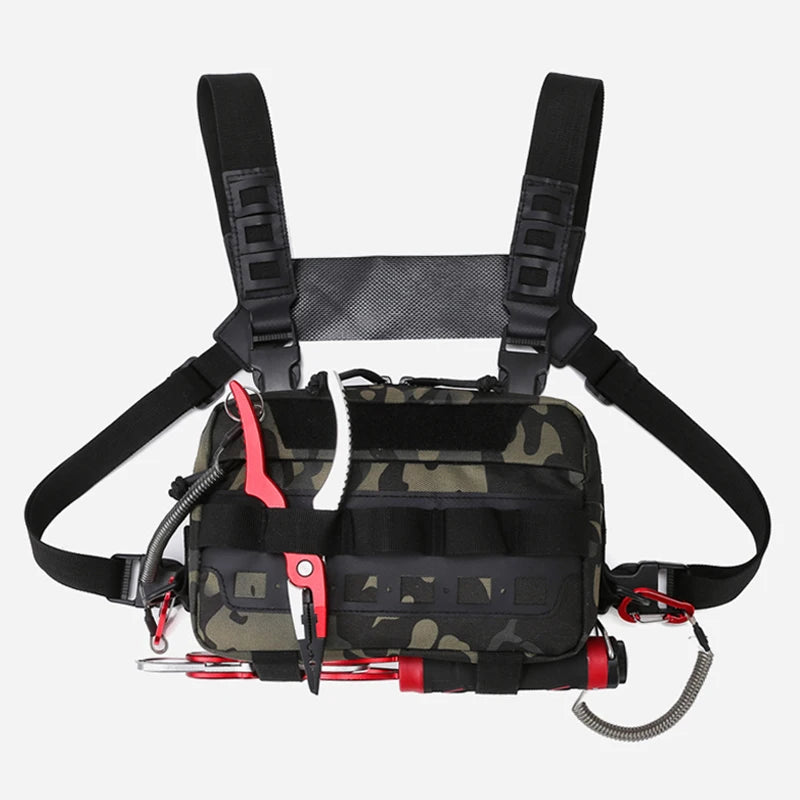 Anglerweste Angeltasche Herren Camo Angelköder Utility Brusttasche Bauchtasche Outdoor Bergsteigen Camping Wandern Jagen