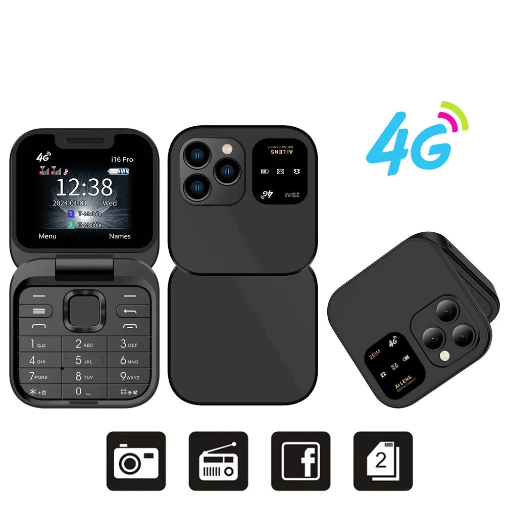 Mini Flip Phone 4G LTE – SERVO i16 Pro Dual SIM