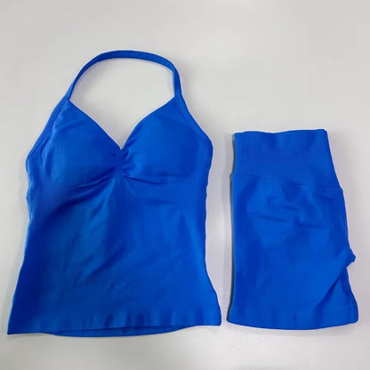 2Pcs Impacts Gym Set Tank Tops High Waist Scrunch Seamless Shorts Gym Suit Fitness Clothes Activewear Workout