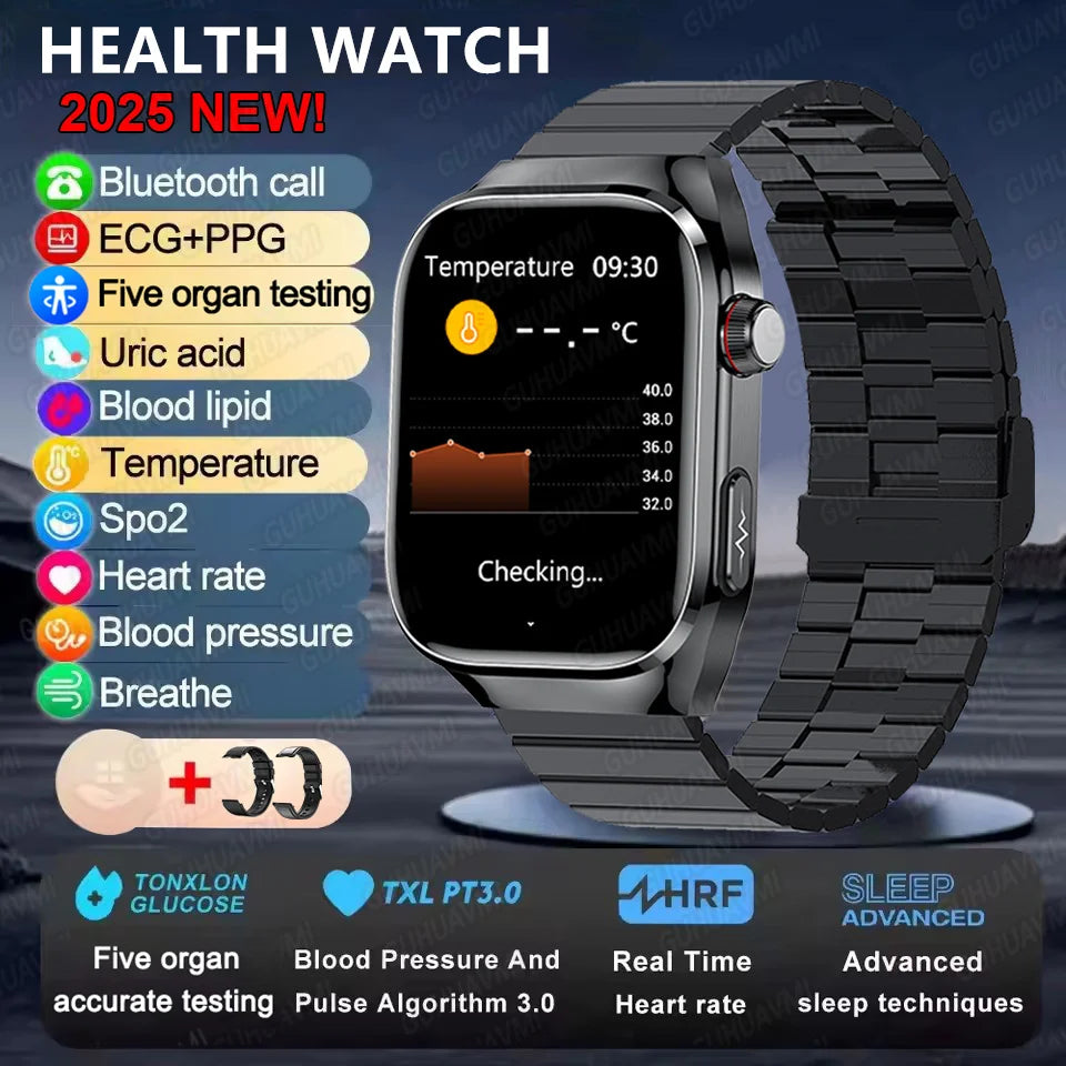 2025 Neue Mikro-Vorsorgeuntersuchung Smartwatch für Herren Harnsäure Körperfett Fünf-Organe-Gesundheitsuhr Bluetooth-Anruf Smart-Armband