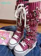 Knee High Platform Boots Buckle Stripe Women