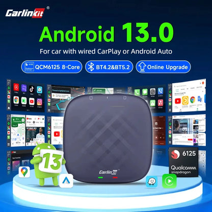 Android 13 CarlinKit Android Auto Wireless CarPlay AI TV Box QCM6125 8-Core Split Screen 64G 128G For Netflix YouTube Play Store
