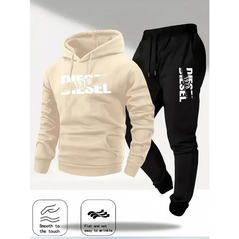 2025 Trendy Autumn and Winter New Hooded Tracksuit Fashionable Casual Sportswear Set, Two-Piece Set