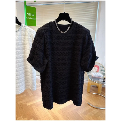 Textur T-Shirt Herren Sommer Schön Kurzarm Locker Abnehmend Lässiger Schaumgaze Street Casual Rundhals-Oberteil