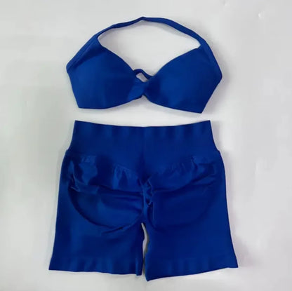 2Pcs Impacts Gym Set Tank Tops High Waist Scrunch Seamless Shorts Gym Suit Fitness Clothes Activewear Workout