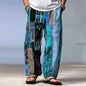 Men's Color Block Patchwork Pants Trousers Mid Waist Drawstring Elastic Waist Hawaiian Casual Outdoor Straight Leg Trousers