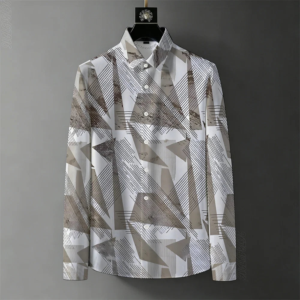 Teglex Men's Retro Graffiti Print Long Sleeve Shirt