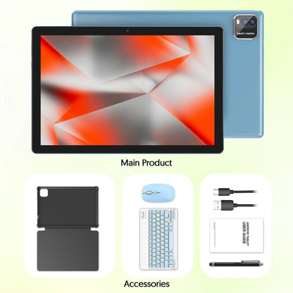 BAKEN 10-Zoll Android 15 Tablet, Quad-Core-Prozessor, 12 GB (3+9 Erweiterung) RAM + 64 GB Speicher, 5G WiFi, 1280*800 Dual-Kameras