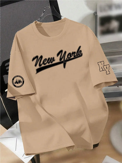 New men's summer design letter print soft and breathable round neck T-shirt summer outdoor street quick drying top