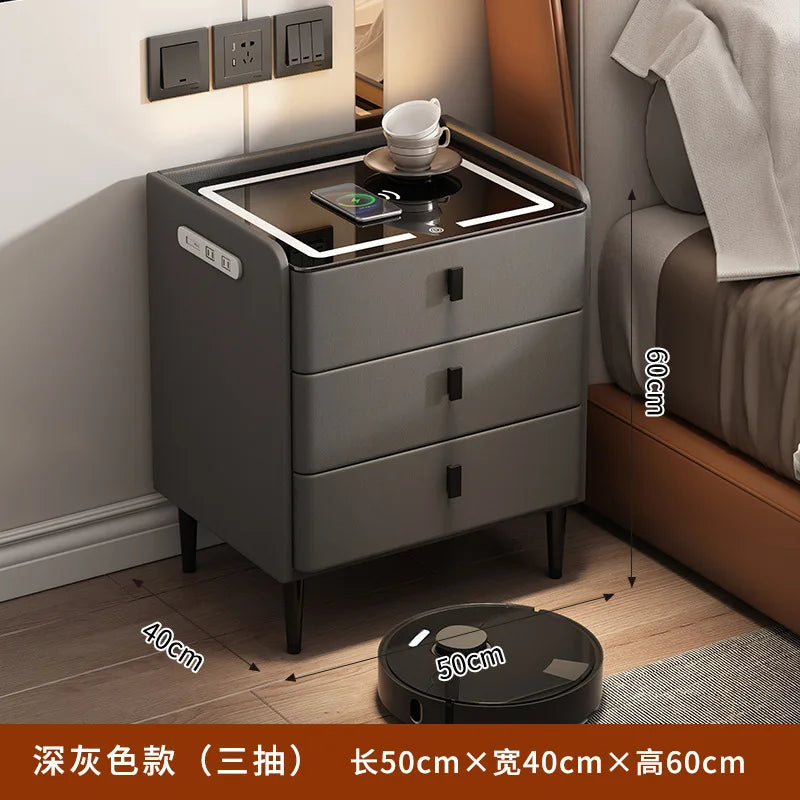 Smart Bedside Table Simple Modern Multifunctional Wireless Charging Solid Wood Audio Fingerprint Lock Bedroom Storage Cabinet