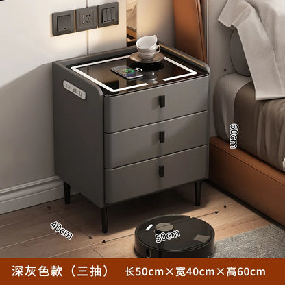 Smart Bedside Table Simple Modern Multifunctional Wireless Charging Solid Wood Audio Fingerprint Lock Bedroom Storage Cabinet