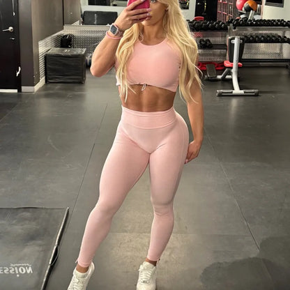 2PCS Pad Yoga Set Sports Suit Gym Leggings Women Clothes Fitness Tracksuit Workout Short Sleeve Female Athletic Sportswear XP04