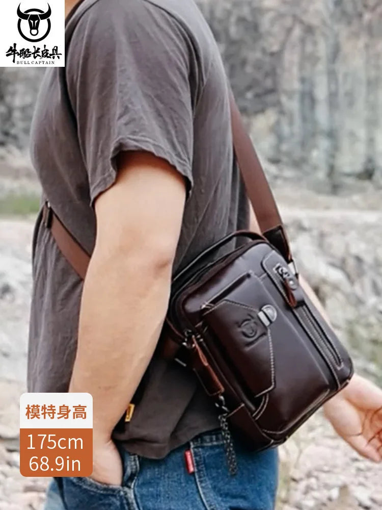100% genuine leather small crossbody bag for men soft cowhide men's single-shoulder bag retro mobile phone iPad bag men handbag