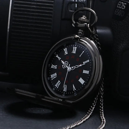 Vintage Charme Schwarz Unisex Mode Römische Ziffer Quarz Steampunk Taschenuhr Damen Herren Halskette Anhänger mit Kette Geschenke P427