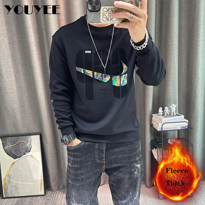 Herren Hoodie mit Buchstaben-Print, Herbst Winter Neu O-Neck Pullover, Herren Mode Slim Langarm Unterziehshirt, Herren Kleidung