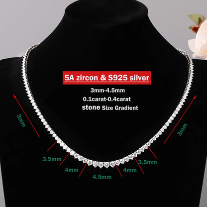 3-5mm Size Gradient Full Moissanite Diamond Tennis Necklace with Certificate 100% S925 Silver Choker Riviera Necklace for Women