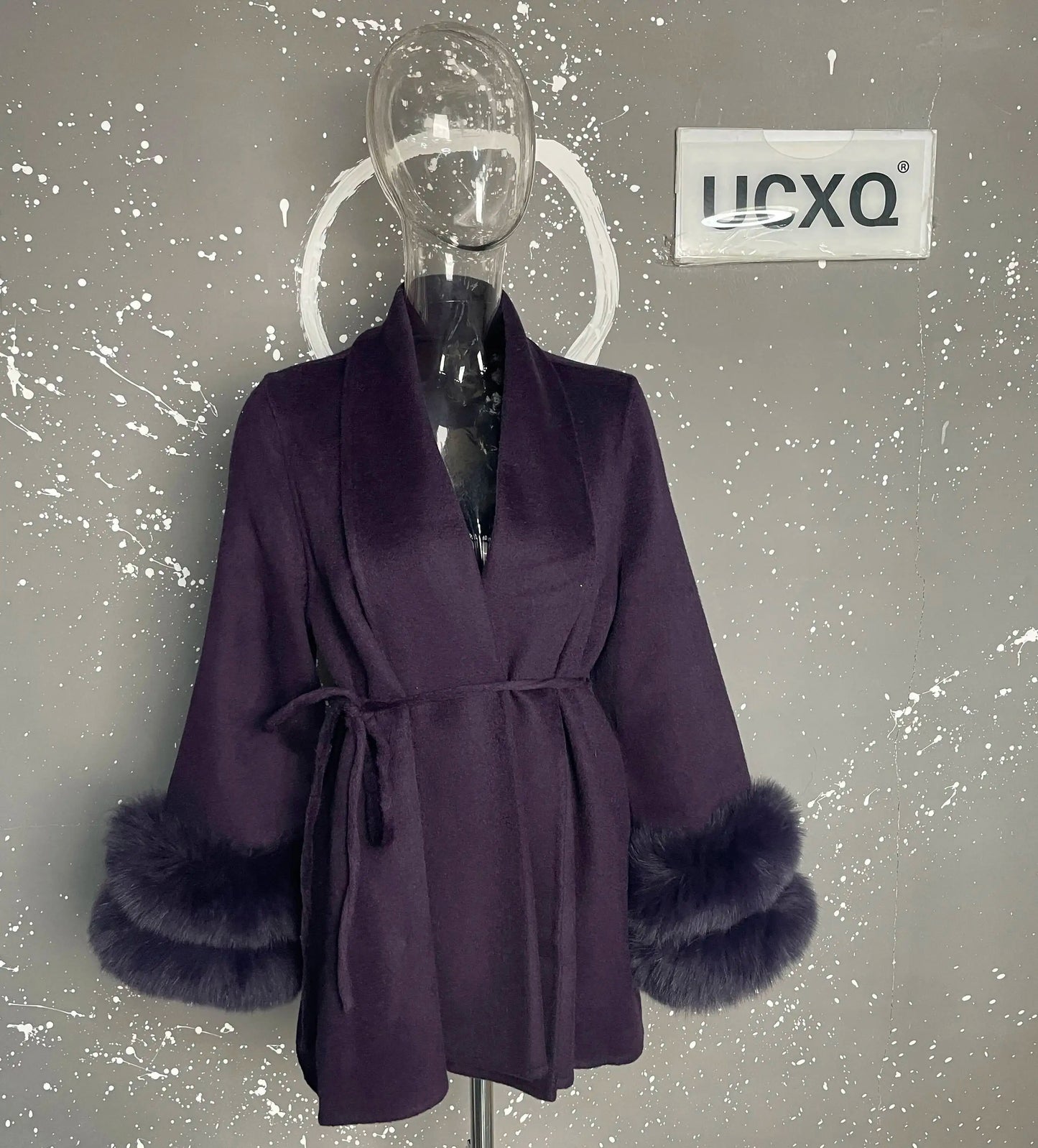 UCXQ Eleganter OL Business-Mantel Pelz-Patchwork Langarm Wollmantel Schöne Damenbekleidung Jacke Herbst 2025 Winter