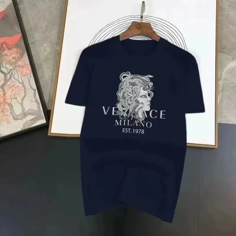 2026 Summer Men Sports T-Shirt Solid Fashion Print Jogging Breathable Cotton Tee Harajuku O-Neck Short Sleeve Tops Clothing Tee