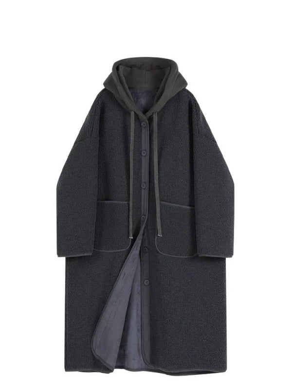 Loose Fit Woolen Coat Women's Mid-Length Hooded Jaet plus Size Comfortable Ele Autumn Winter Outerwear Faionable