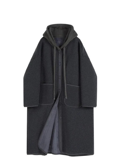 Loose Fit Woolen Coat Women's Mid-Length Hooded Jaet plus Size Comfortable Ele Autumn Winter Outerwear Faionable