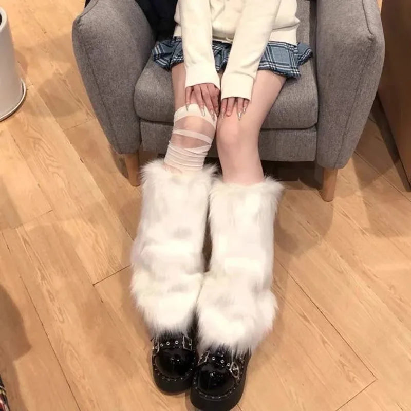 1/2Pairs Artificial Fur Plush Leg Warmers Women Autumn Winter Thermal Long Socks Girls Fashion Japanese Knee-length Stockings