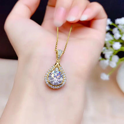 Moissanite Water Drop Necklace Pendant Female Jewelry Certified 925 Sterling Silver Anniversary Gift