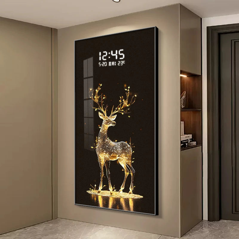 Decorative wall clock with deer design in a modern interior setting