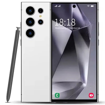 Smartphone with stylus on a white background