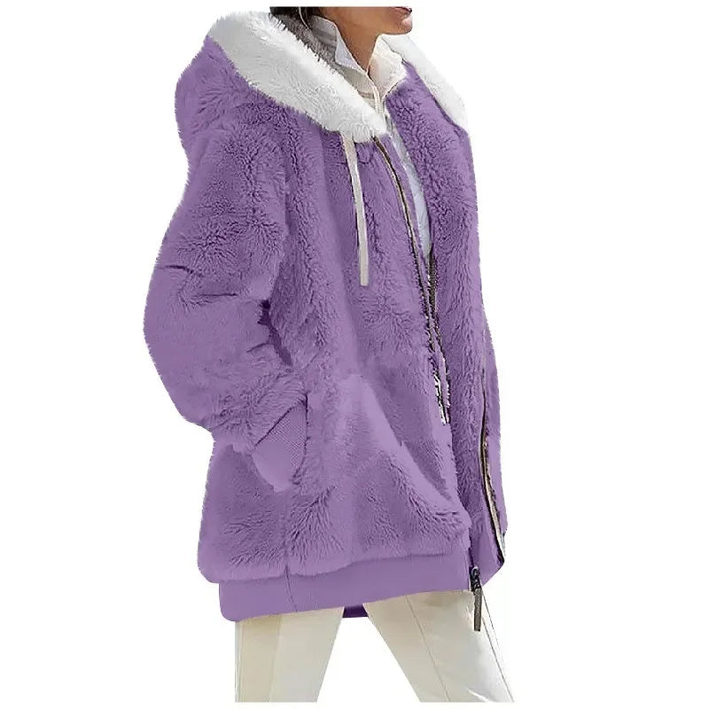 Herbst-Winter-Mode Damenmantel Neu Lässig Kapuzenreißverschluss Damenbekleidung Kaschmir Damen-Fleecejacke Einfarbige Damenmäntel