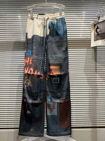 Loose Wide Leg Casual Pants Unisex Graffiti Print High Street Sports Trousers Korean Fashion Style Youthful Energy Daily Wear