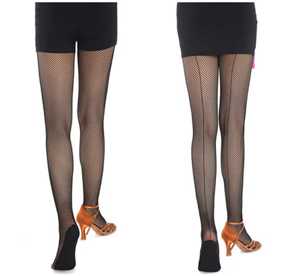Professional Hard Mesh Tights Latin Dance Fishnet Stockings Competition Special Pantyhose Sole Non Slip Bone Line Oxford Socks