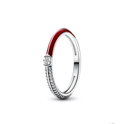 New 925 Sterling Silver Rings Stackable Infinite Heart Red Enamel for Women Mom Original Silver 925 Wedding Ring Jewelry Gift