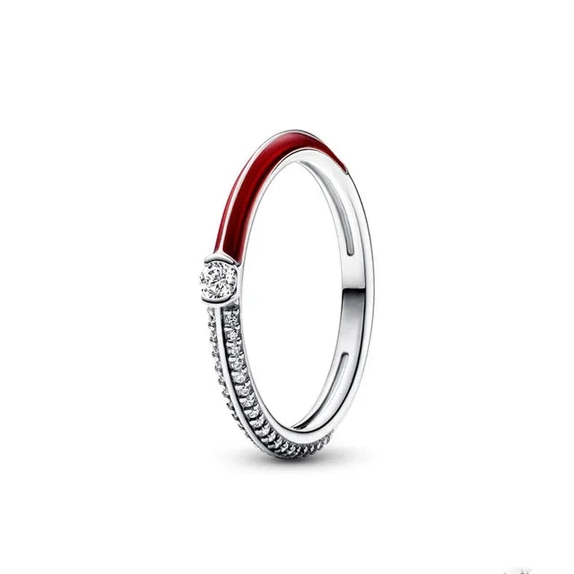 New 925 Sterling Silver Rings Stackable Infinite Heart Red Enamel for Women Mom Original Silver 925 Wedding Ring Jewelry Gift
