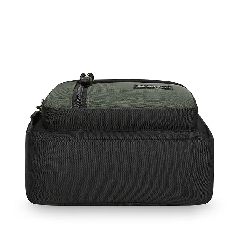 Black travel case with a green interior on a white background