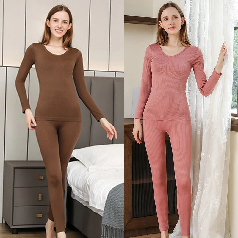 1 Set Warme Thermo-Unterwäsche Sexy Damen Intimate Long Johns Frauen Geformte Sets Weibliche Mittelkragen Thermische Formende Kleidung