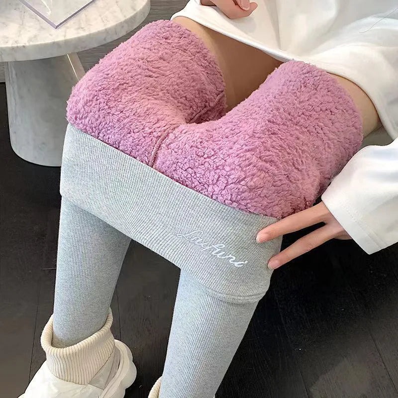 2025 New Warm Leggings Fashion Women Letter Print Autumn Winter Adding Thick Pencil Pants Casual Stretchy Fleece Slim Legging