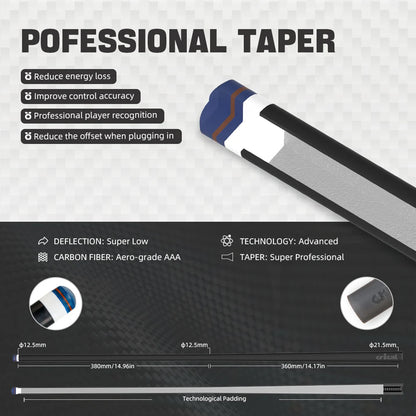 CRICAL CL-PRO Carbon Fiber Pool Cue Stick with 12.5mm Tip 3 * 8/8 Joint Pin  Low Deflection  for Professional 1/2 Billiard Cue