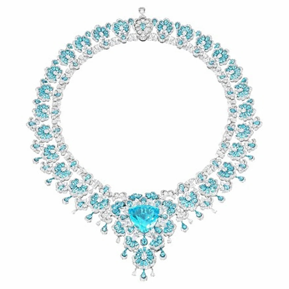 100% 925 Sterling Silver Lab Sapphire Paraiba High Carbon Diamonds Gemstone Pendants Necklace