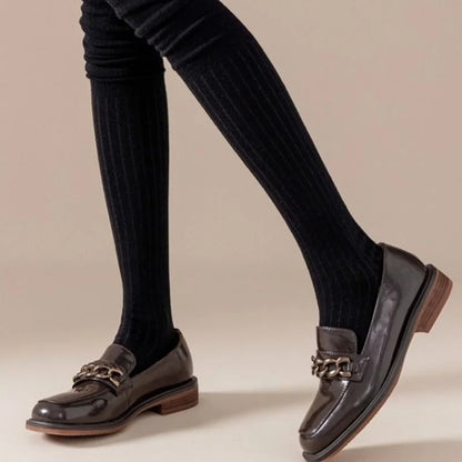 Knee High Socks for Women | Thin Long Stacked Socks Solid Colour Patchwork High Elasticity Stockings (1/3/5 Pairs)