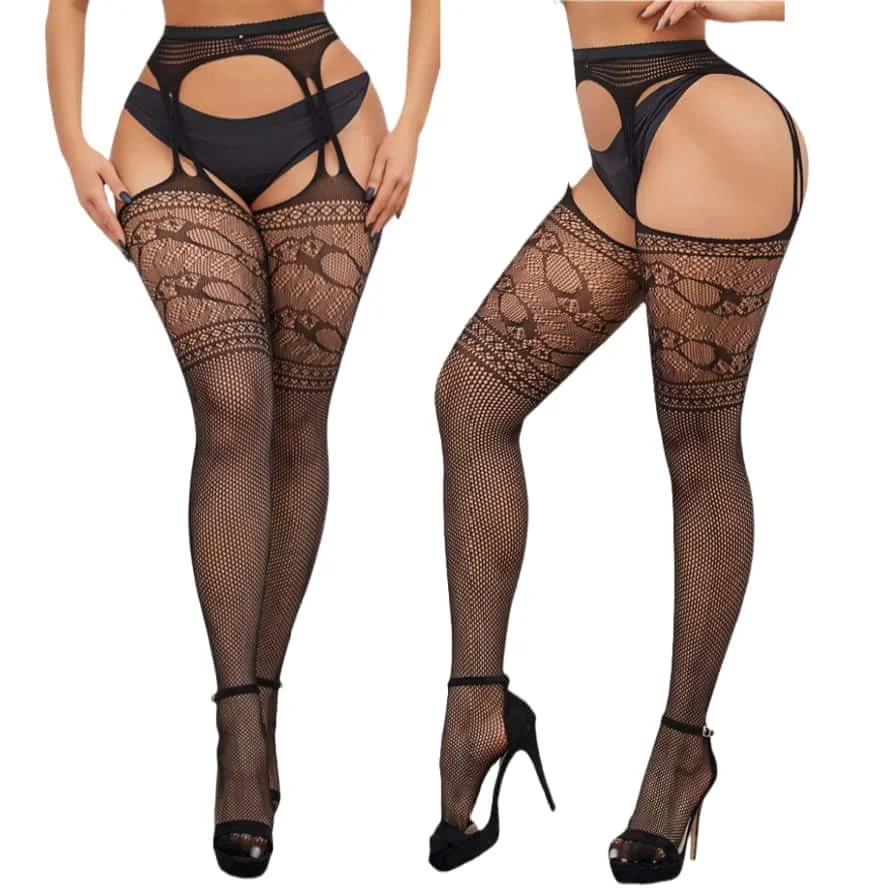 Plus Size Fishnet Garter Belt Bodysuit Tights XXL