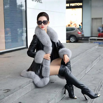 Women Faux Fur Fox Mid Length Coats Jackets Thick Warm Coat Y2k Streetwear Jacket Elegant Work Outerwear Autumn Winter 2025