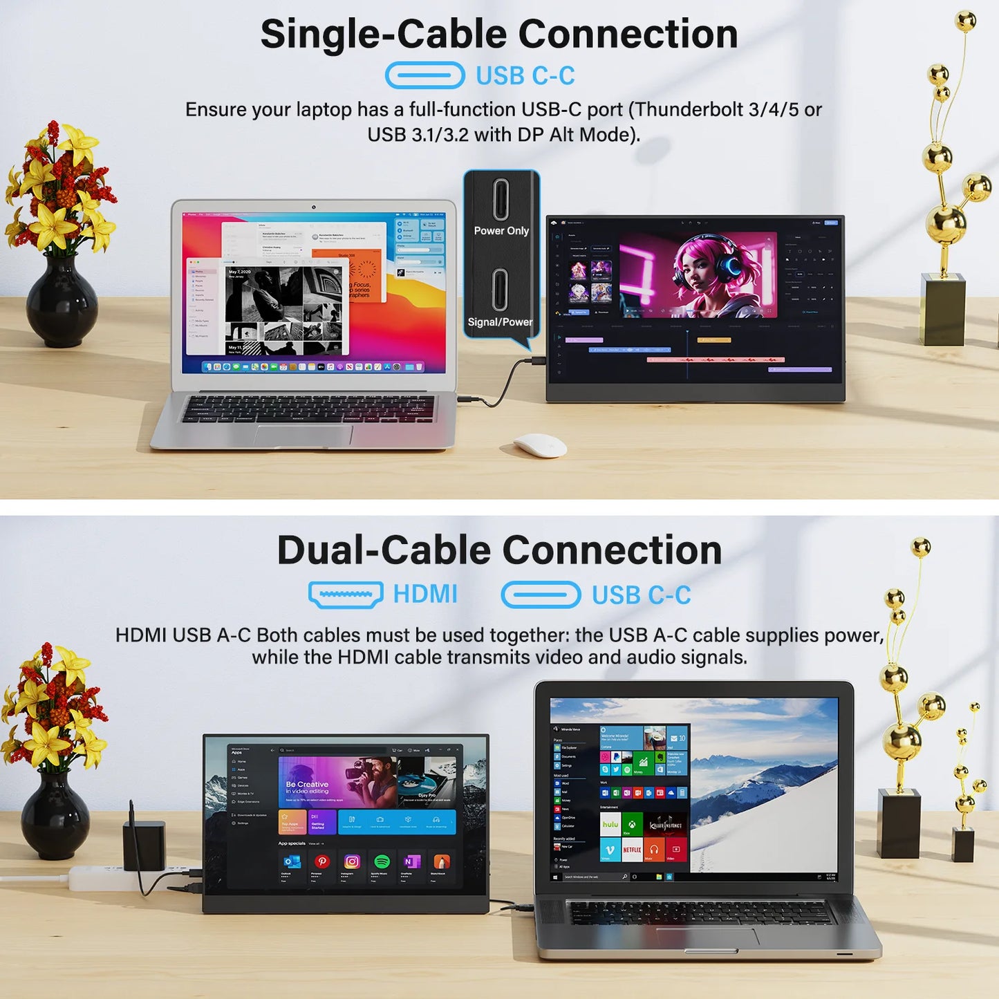 15.6" Portable Monitor 1080P IPS USB-C HDMI VESA Mount Display